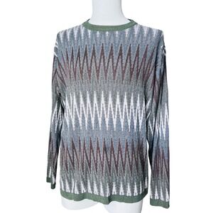 Vintage Domani Platinum Mens XL‎ Silk Viscose Knit Sweater Chevron Olive Brown